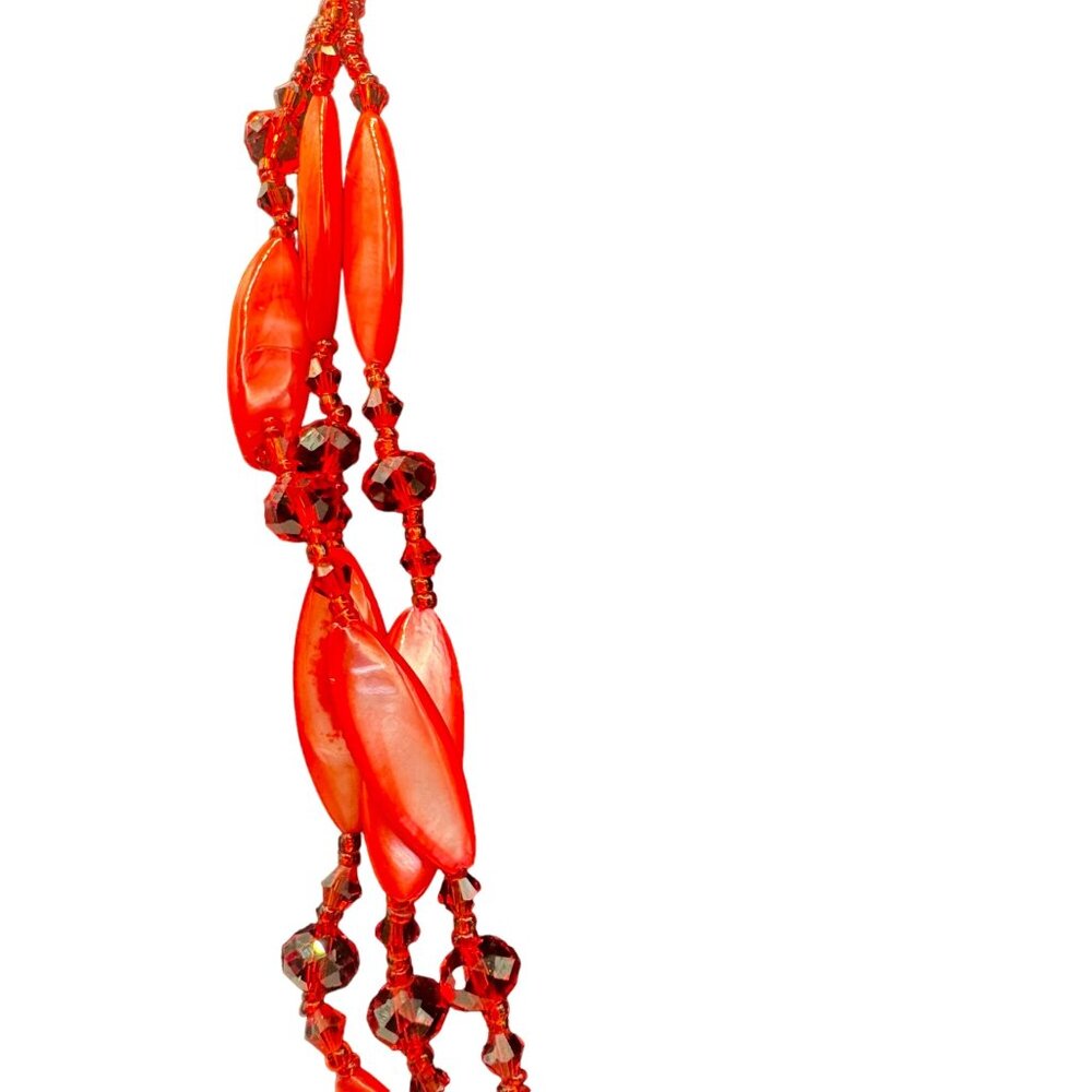 Vintage Red Beaded Multi-Strand Shell Necklace - Picture 3 of 7